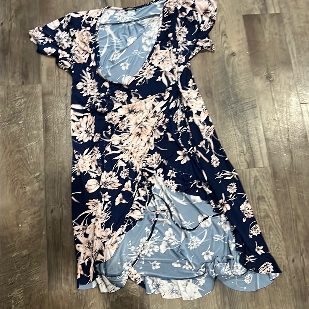 VENUS Navy and Pink Floral Wrap Dress